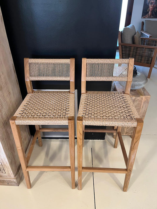 Various teak wooden bar stools