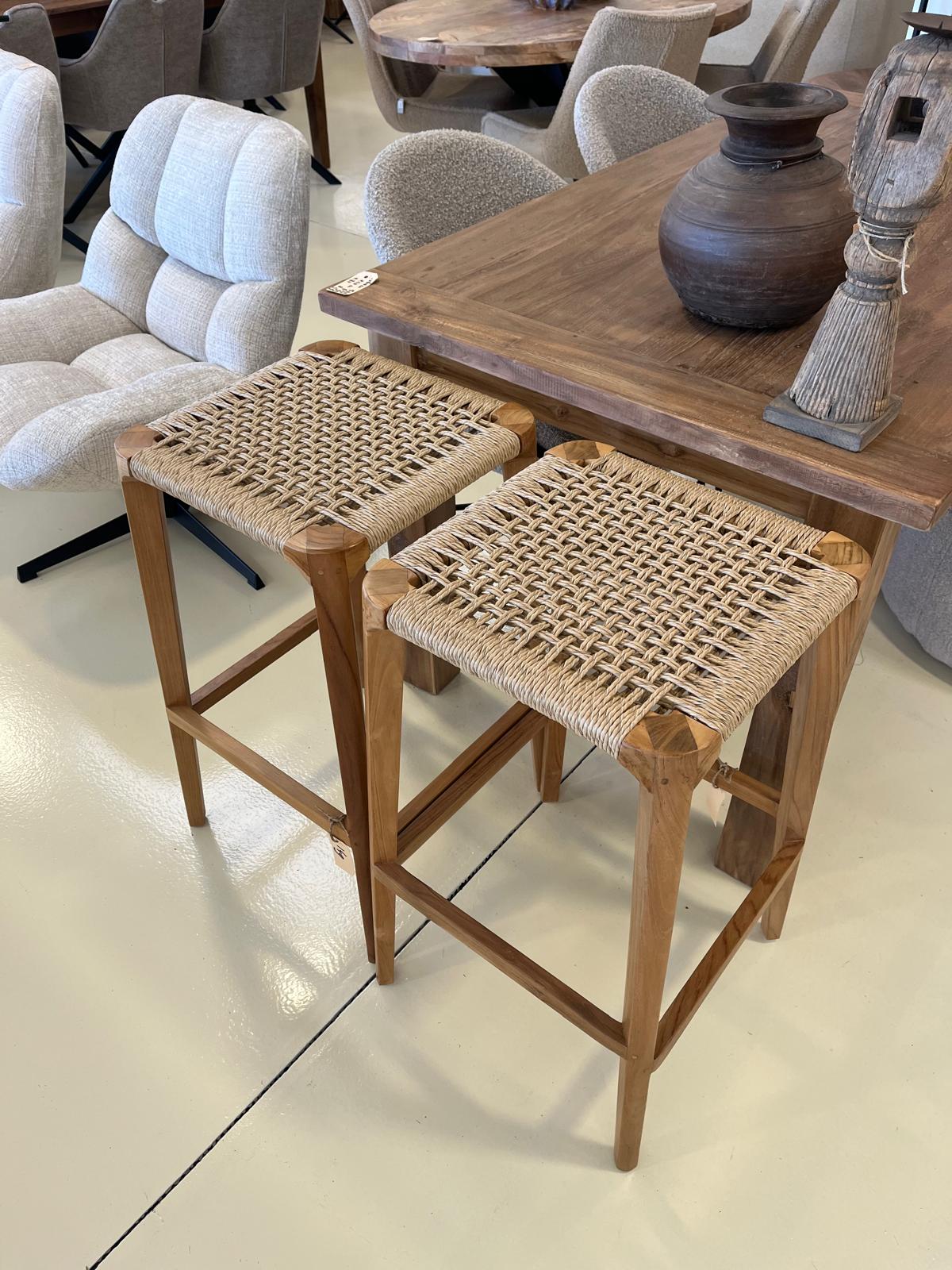 Various teak wooden bar stools